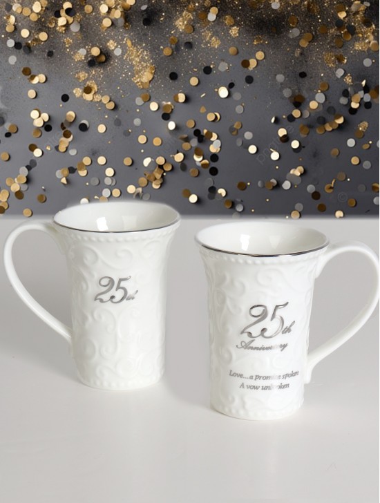 Porcelain 25 Anniversary Mug , Set of 2 With Gift Box